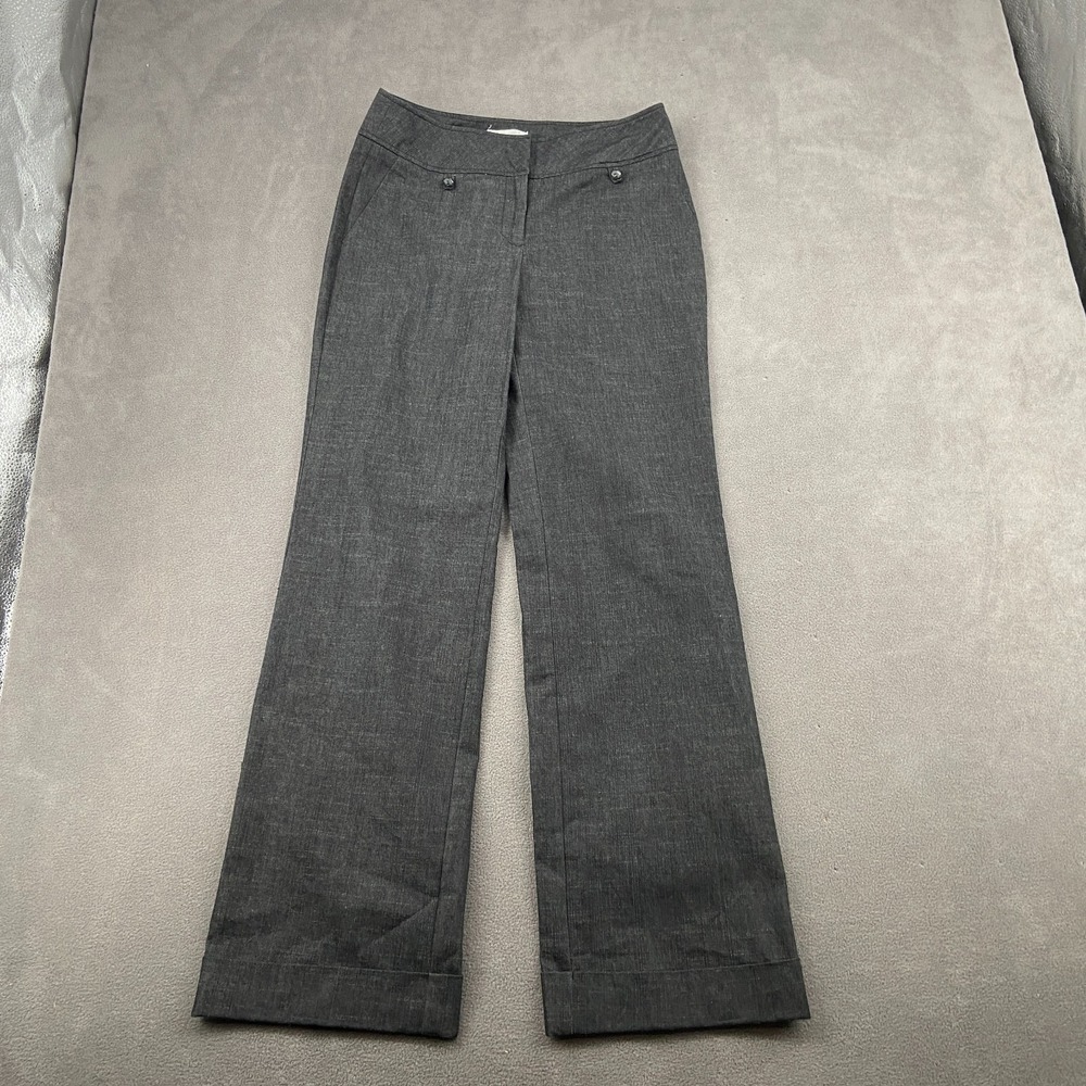 Dressbarn Dress Pants Womens 6 Charcoal Gray Cotton Mid Rise Wide Leg Business